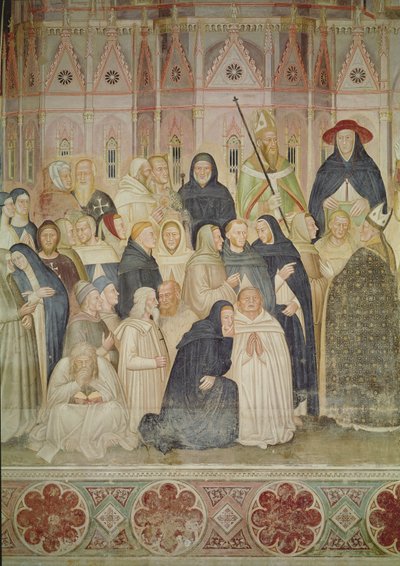 Die kämpfende und triumphierende Kirche, Detail der linken Seite, ca. 1366-68 (Detail) von Andrea di Bonaiuto